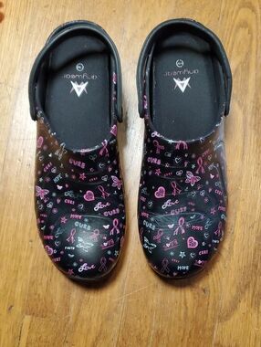 Black Clog with Pink Ribbon Print